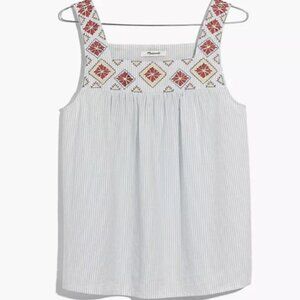 Madewell Embroidered Blue & White Stripe Tank Top